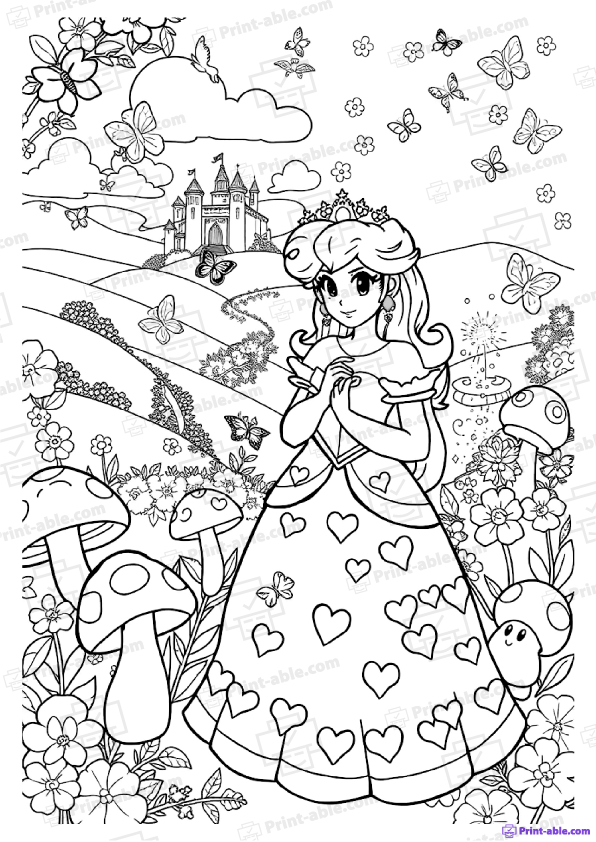 Princess Peach Coloring Pages Free Download