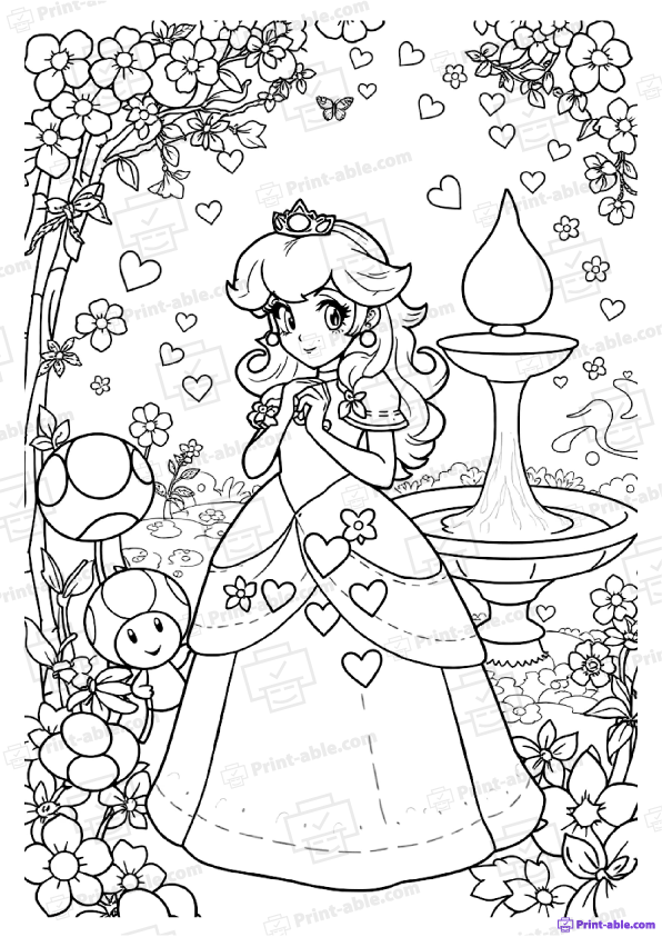 Princess Peach Coloring Pages Free Download