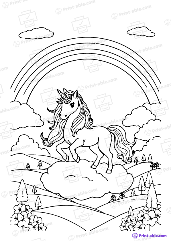 Unicorn and Rainbow Coloring Page Free Download