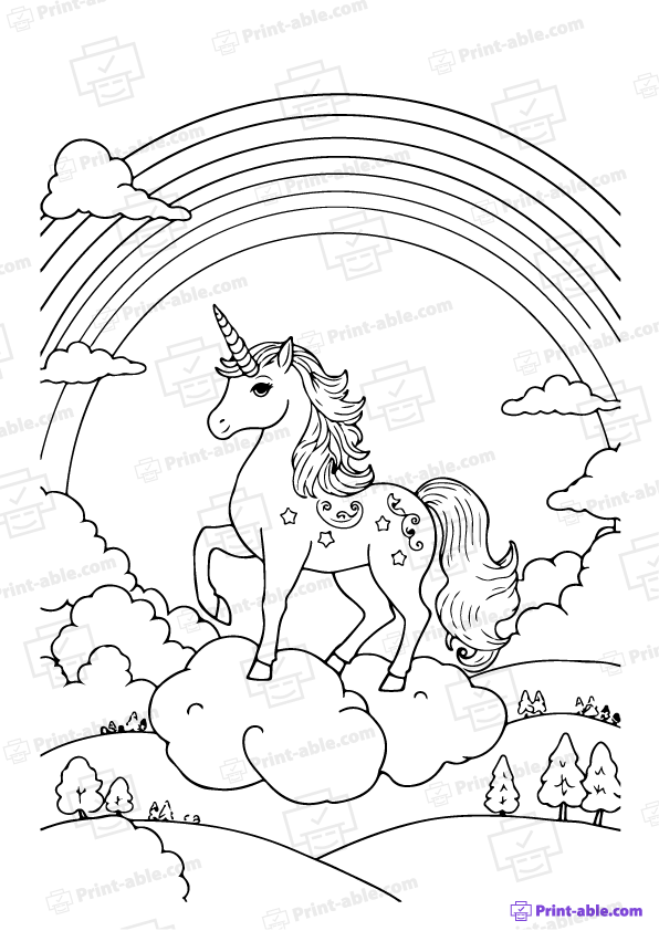 Unicorn and Rainbow Coloring Page Free Download