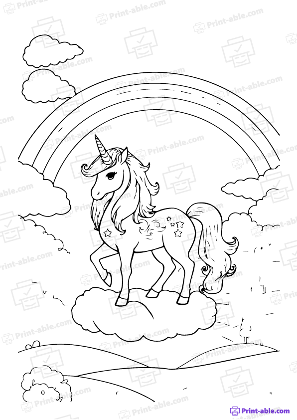 Unicorn and Rainbow Coloring Page Free Download