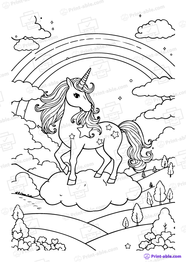 Unicorn and Rainbow Coloring Page Free Download