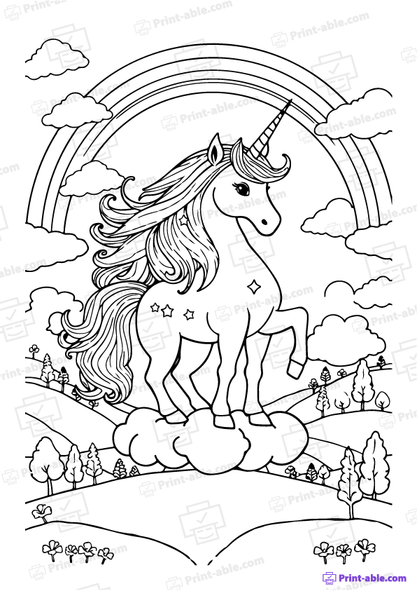 Unicorn and Rainbow Coloring Page Free Download