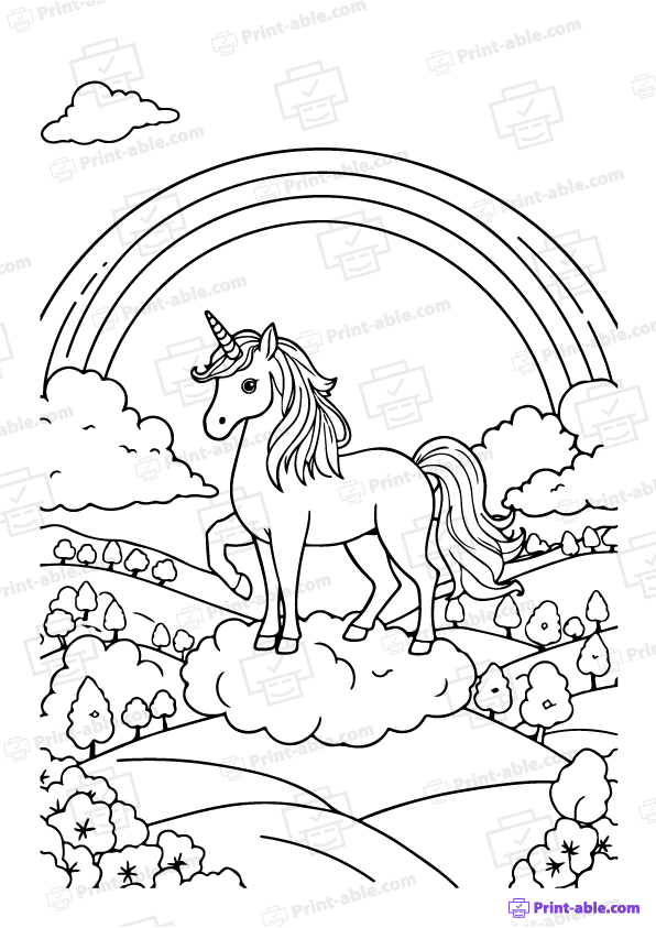 Unicorn and Rainbow Coloring Page Free Download