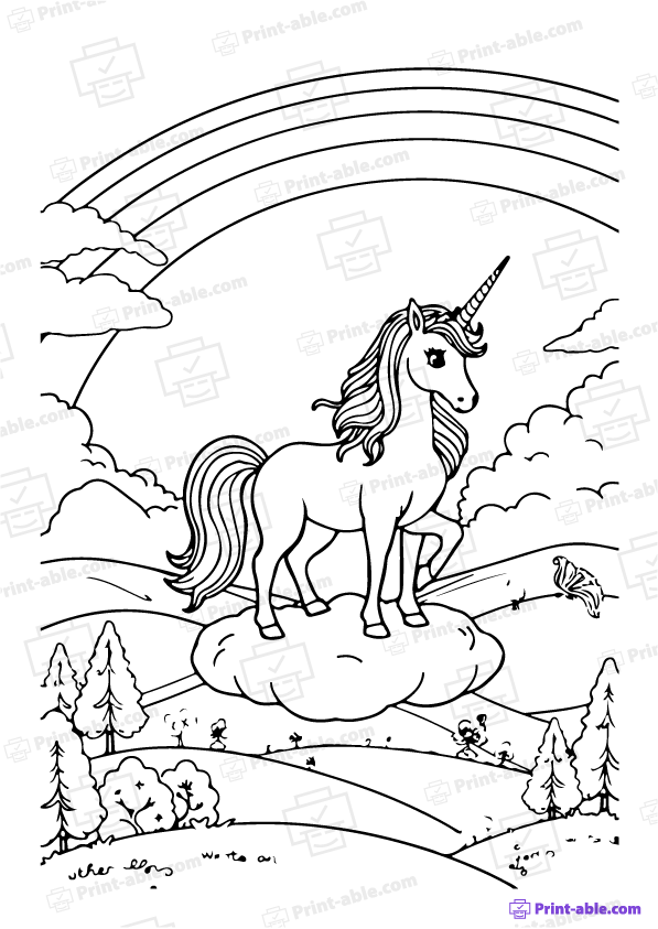 Unicorn and Rainbow Coloring Page Free Download