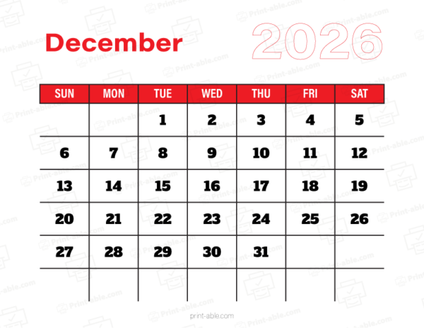 December 2026 Calendar