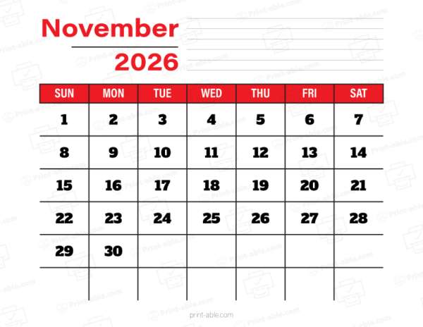 November 2026 Calendar