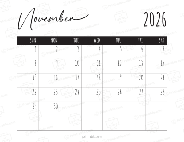 November 2026 Calendar