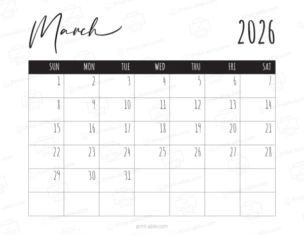March 2026 Calendar