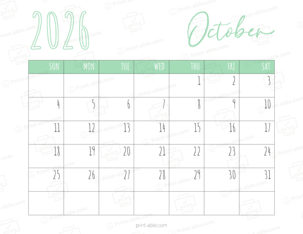 October 2026 Calendar