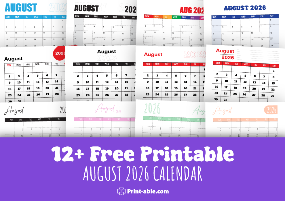 best august 2026 calendar printable free download